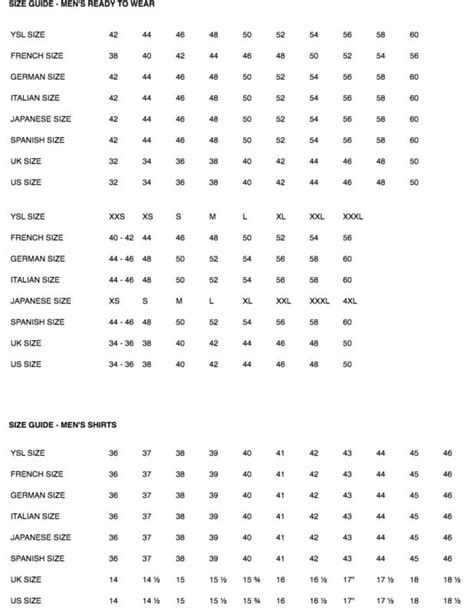 ysl 14 or 46|ysl shirts size chart.